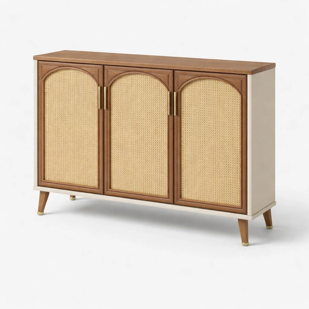 Sideboard mit Rattan Tueren Beige-kenvorio